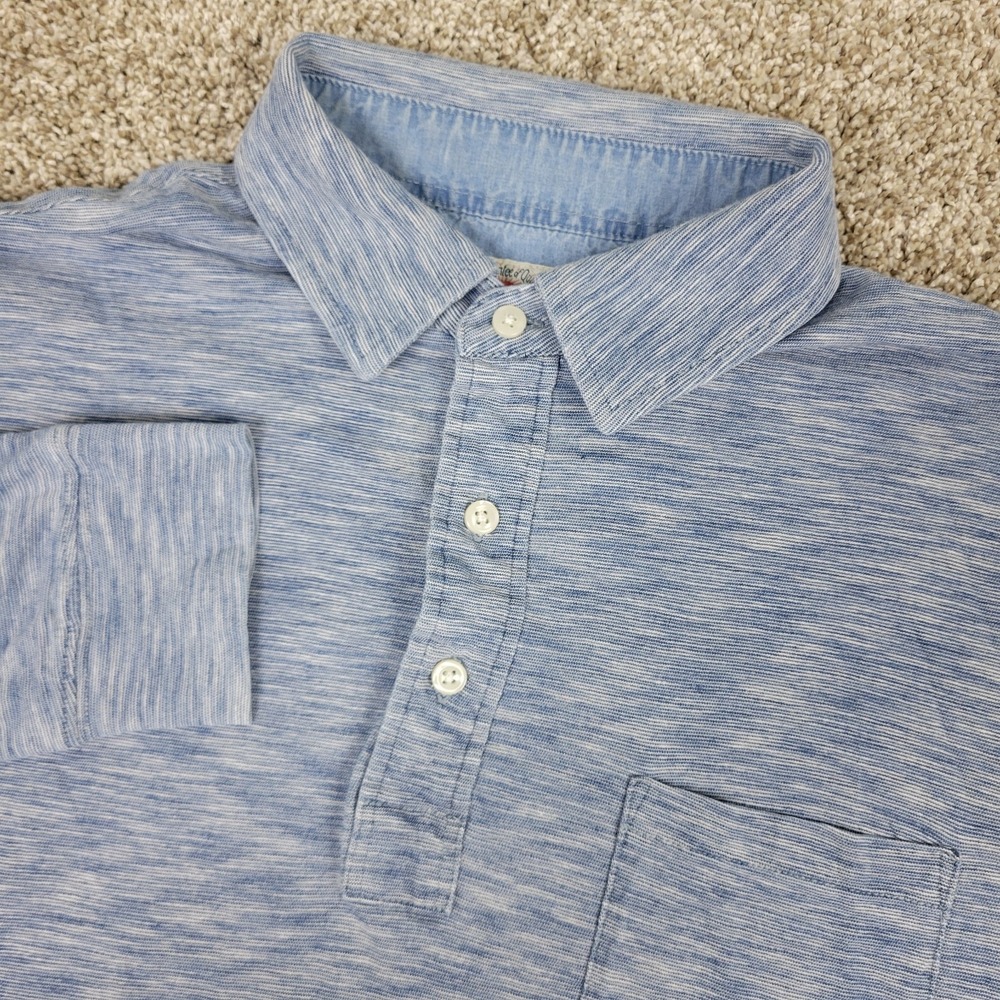 Faherty Mens Medium Blue Striped Performance Stretch Polo Long Sleeve
